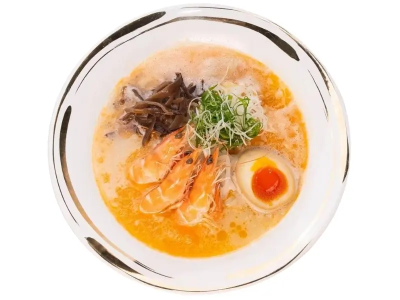 Tonkotsu ramen with shrimp, ajitama egg, and mushrooms at Yumi's kitchen, a Asian Restaurant in Albuquerque